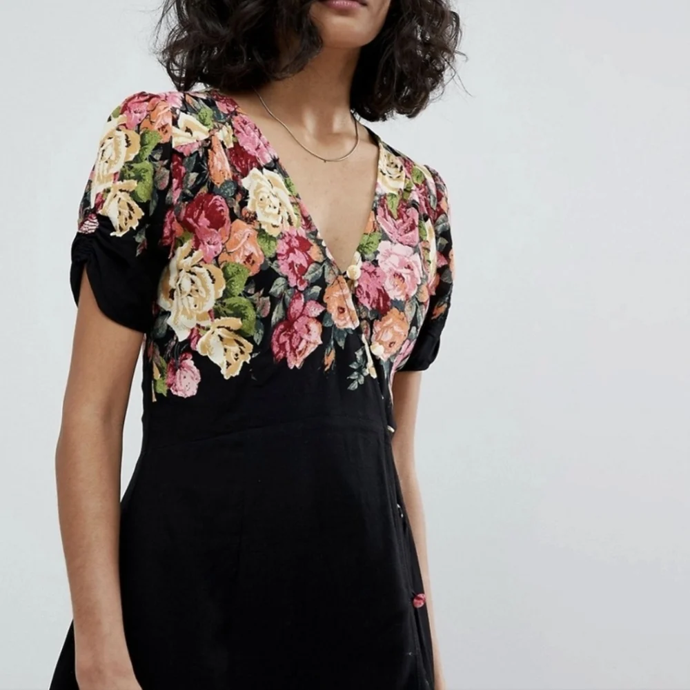 Free People Jamie Floral Midi Dress Black Women's XS